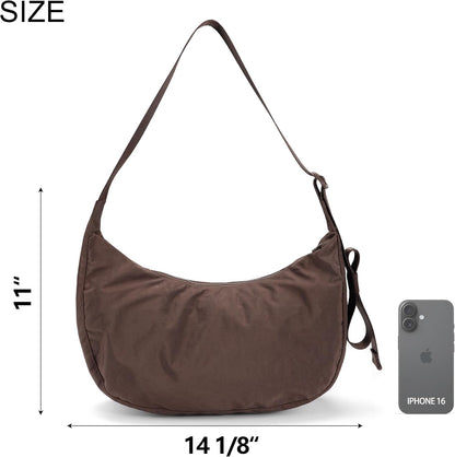 Medium Nylon Crossbody Crescent Bag: Slouchy Style Shoulder Casual with Adjustable Strap