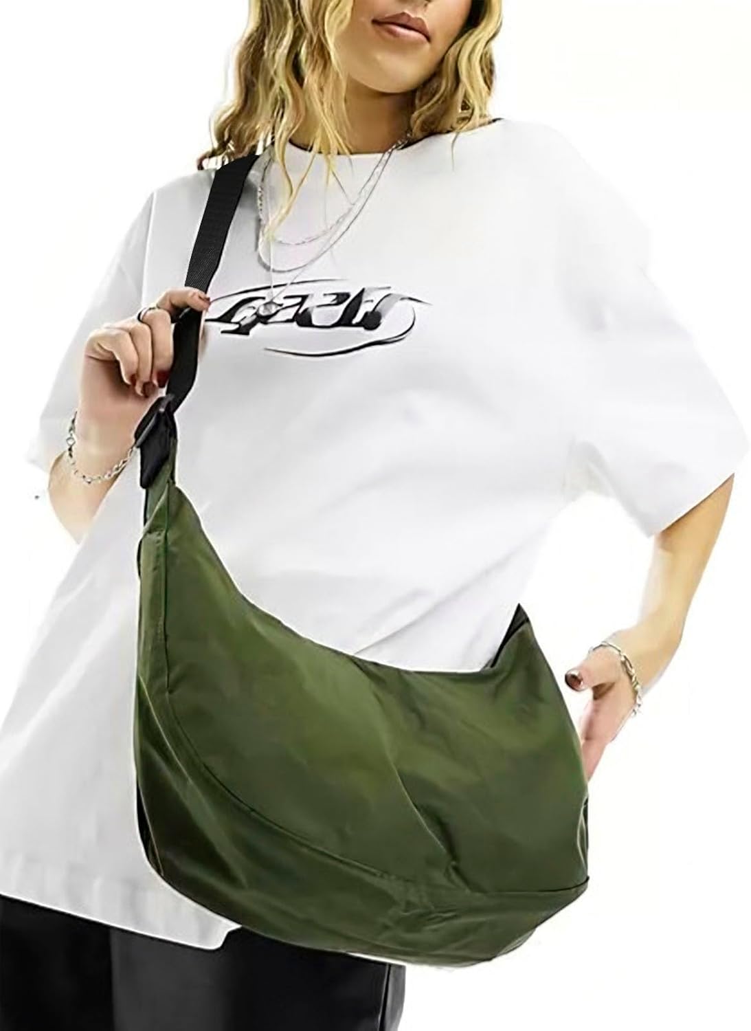 Medium Nylon Crossbody Crescent Bag: Slouchy Style Shoulder Casual with Adjustable Strap