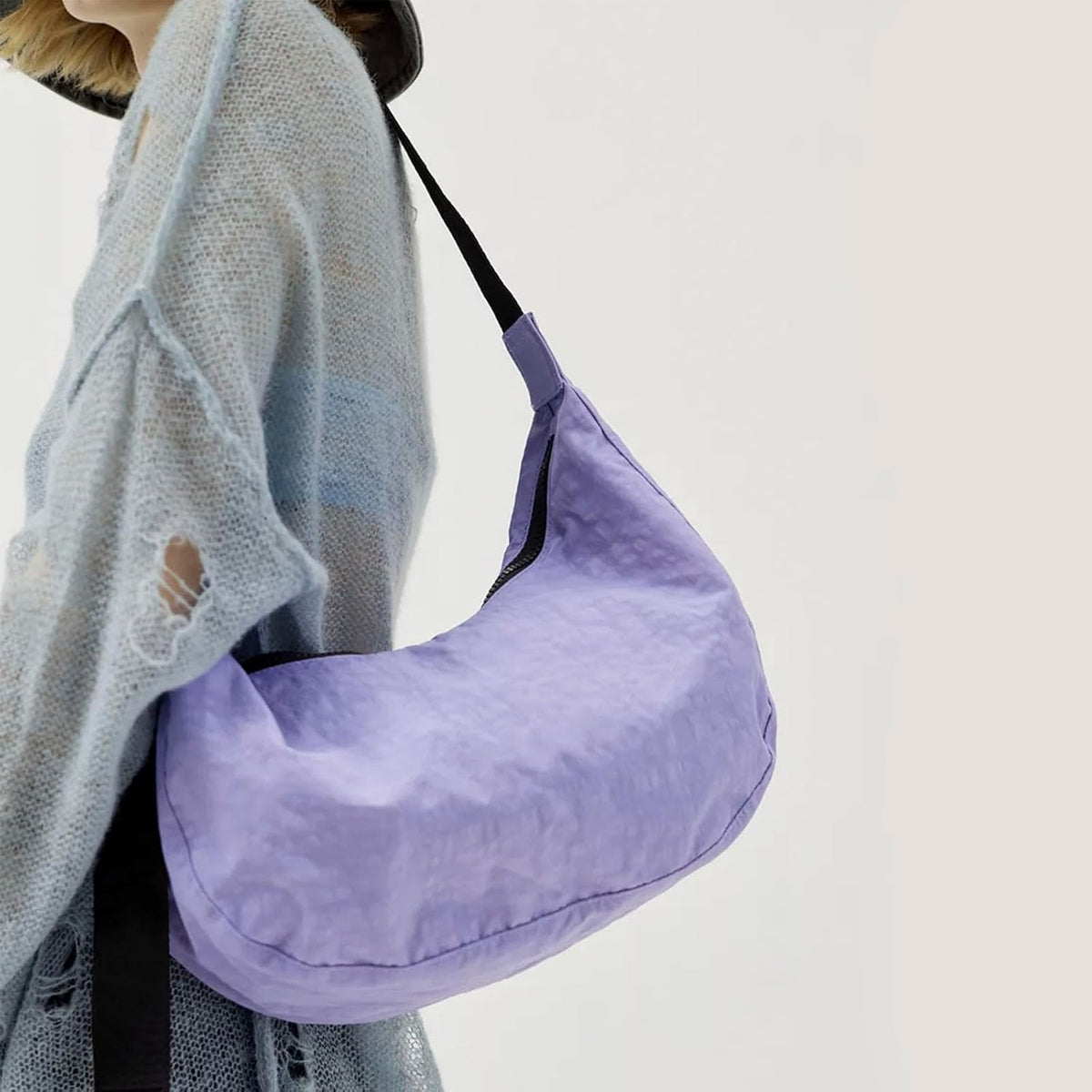 Medium Nylon Crossbody Crescent Bag: Slouchy Style Shoulder Casual with Adjustable Strap