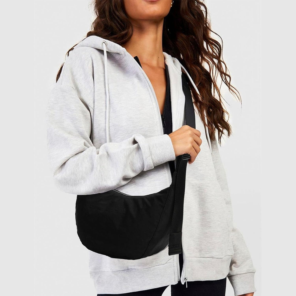 Medium Nylon Crossbody Crescent Bag: Slouchy Style Shoulder Casual with Adjustable Strap