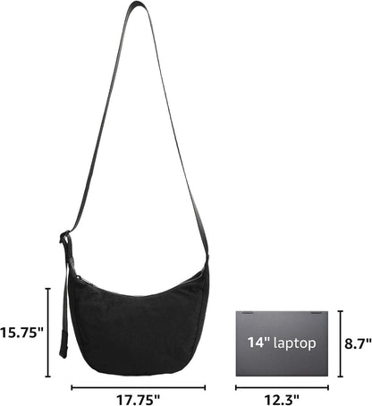 Medium Nylon Crossbody Crescent Bag: Slouchy Style Shoulder Casual with Adjustable Strap