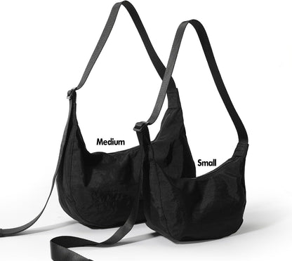 Medium Nylon Crossbody Crescent Bag: Slouchy Style Shoulder Casual with Adjustable Strap