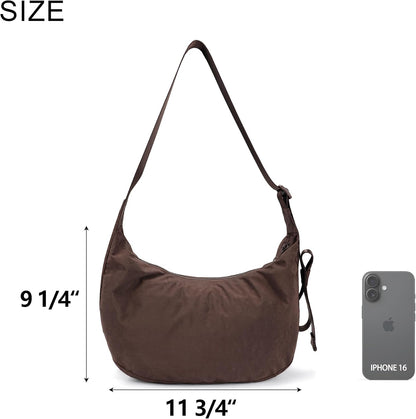 Medium Nylon Crossbody Crescent Bag: Slouchy Style Shoulder Casual with Adjustable Strap