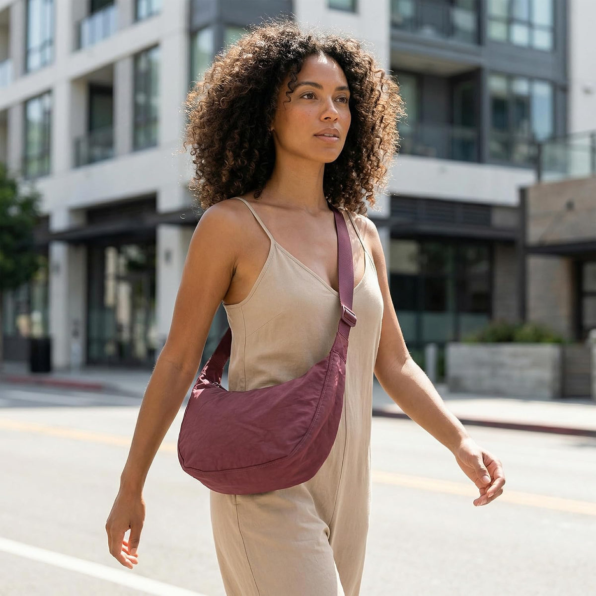 Medium Nylon Crossbody Crescent Bag: Slouchy Style Shoulder Casual with Adjustable Strap