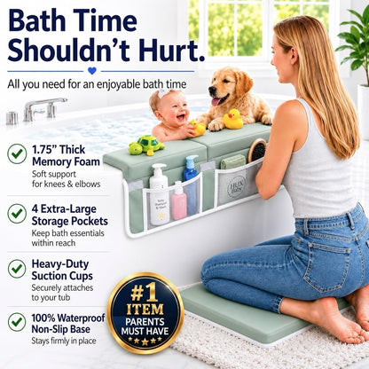 Comfortable Baby Bath Kneeler and Elbow Rest Pad Set, Non-Slip Bathtub Kneeling Pad for Bathing Baby, Bath Tub Cushion Mat, Elbow Pads, Toy Organizer Storage Pockets, Strong Suction Cups (Dark Gray)