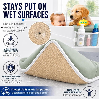 Comfortable Baby Bath Kneeler and Elbow Rest Pad Set, Non-Slip Bathtub Kneeling Pad for Bathing Baby, Bath Tub Cushion Mat, Elbow Pads, Toy Organizer Storage Pockets, Strong Suction Cups (Dark Gray)