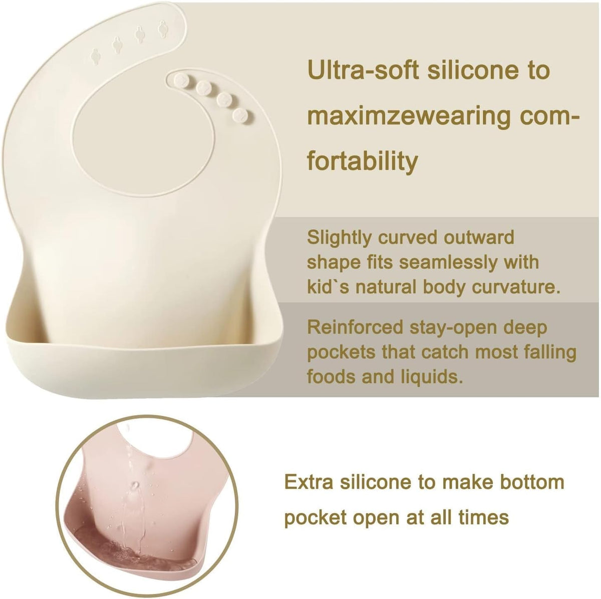 Set of 3 Silicone Baby Bibs Waterproof, Soft, Unisex, 10-72 Months (Pink/Purple/Linen)