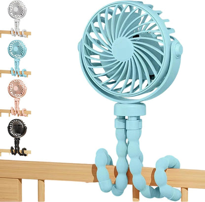 Rechargeable Octopus Pram & Stroller Fan - Keep Baby Cool on the Go 360° adjustable USB rechargeable stroller fan with flexible tripod legs for prams, cribs, travel and everyday cooling (Blue)