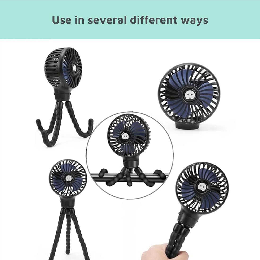 Rechargeable Octopus Pram & Stroller Fan - Keep Baby Cool on the Go 360° adjustable USB rechargeable stroller fan with flexible tripod legs for prams, cribs, travel and everyday cooling (Blue)