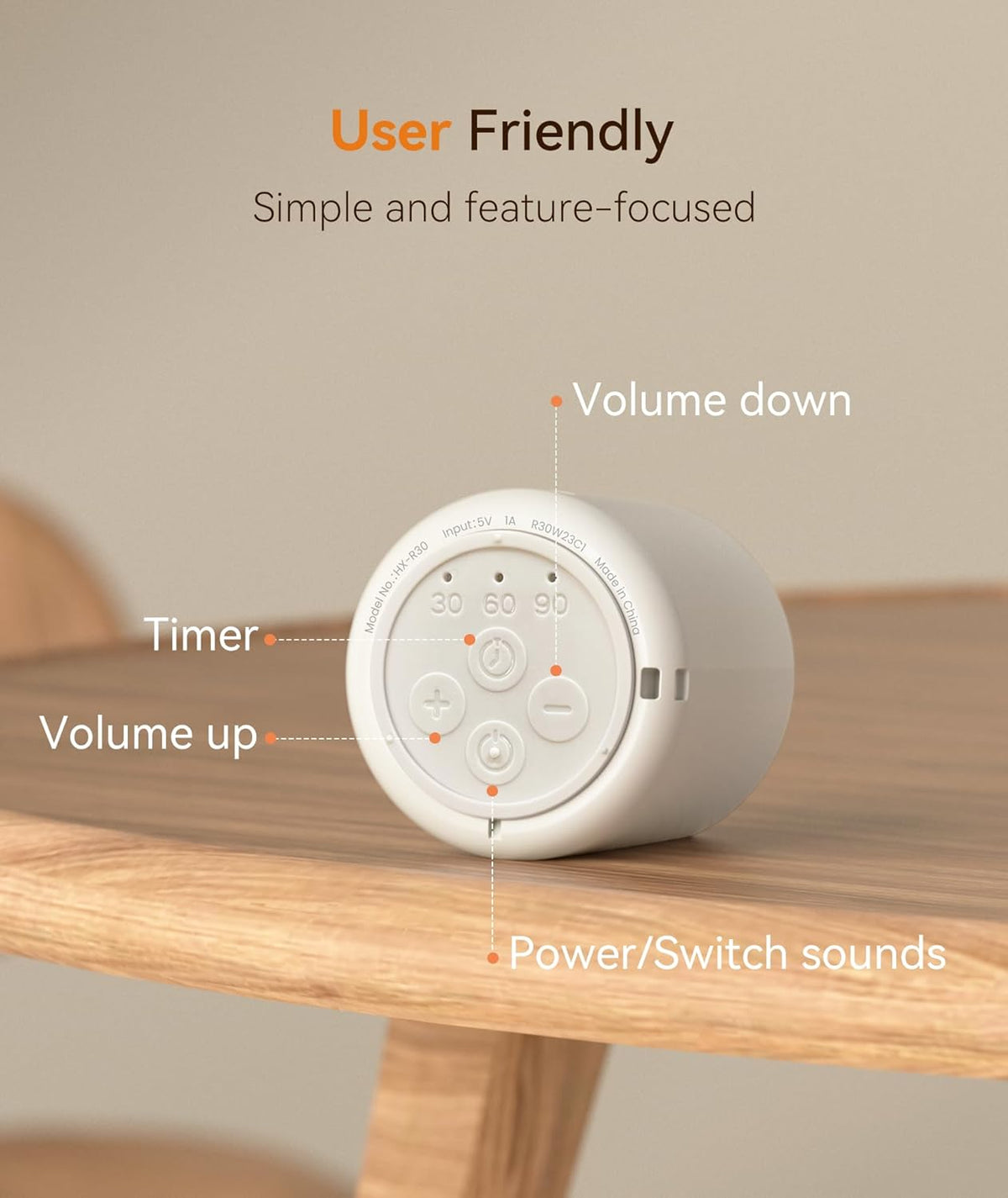 Portable White Noise Machine, 1000mAh Battery, Travel Sleep, Cream