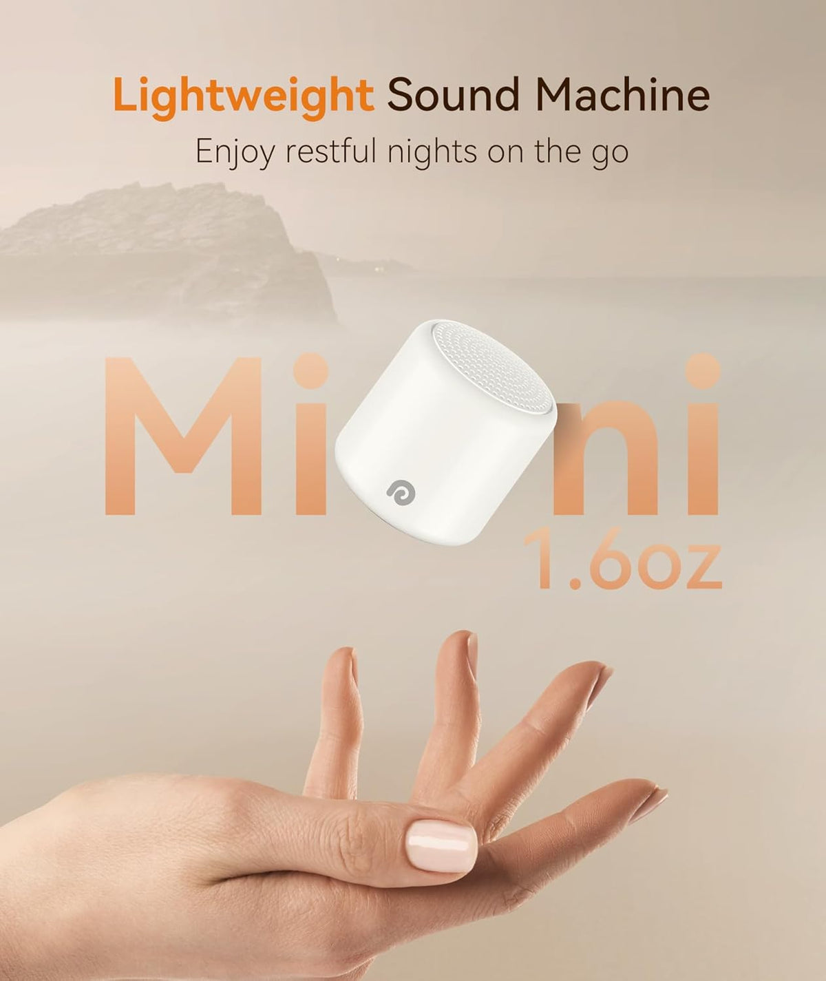 Portable White Noise Machine, 1000mAh Battery, Travel Sleep, Cream