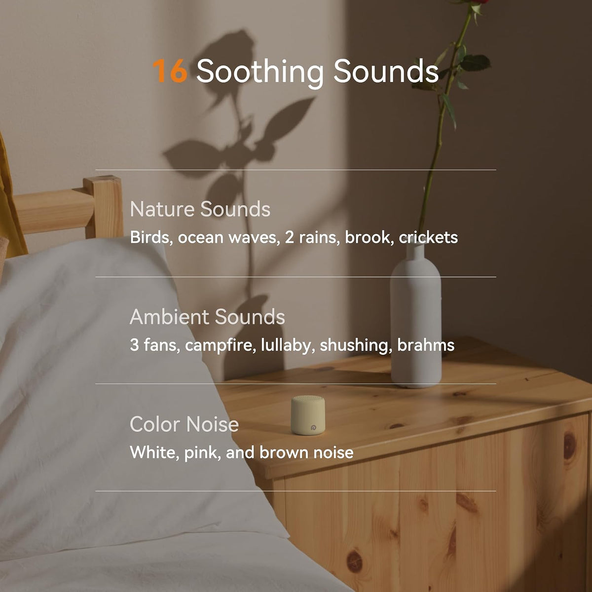 Portable White Noise Machine, 1000mAh Battery, Travel Sleep, Cream