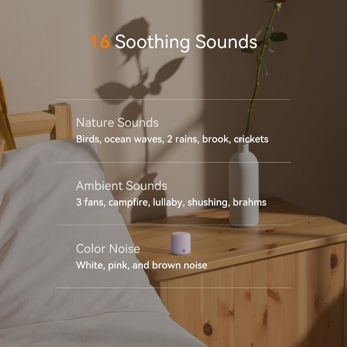 Portable White Noise Machine, 1000mAh Battery, Travel Sleep, Cream
