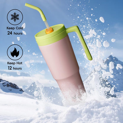 40 oz Tumbler with Handle and Straw, Insulated Water Bottle | Cherry; BPA-free, leak-resistant tumbler with fruit diffuser for gym, office, travel, coffee & daily hydration