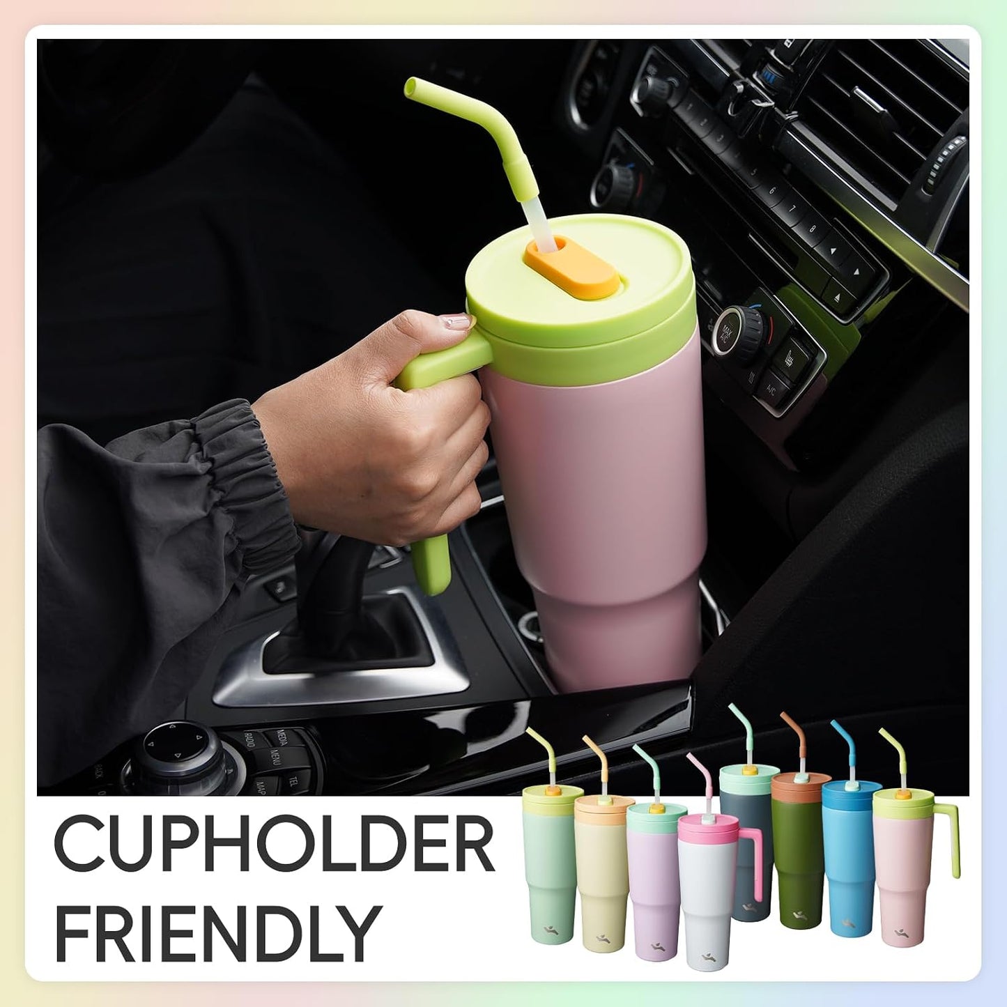 40 oz Tumbler with Handle and Straw, Insulated Water Bottle | Cherry; BPA-free, leak-resistant tumbler with fruit diffuser for gym, office, travel, coffee & daily hydration