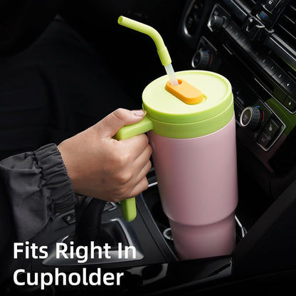 40 oz Tumbler with Handle and Straw, Insulated Water Bottle | Cherry; BPA-free, leak-resistant tumbler with fruit diffuser for gym, office, travel, coffee & daily hydration