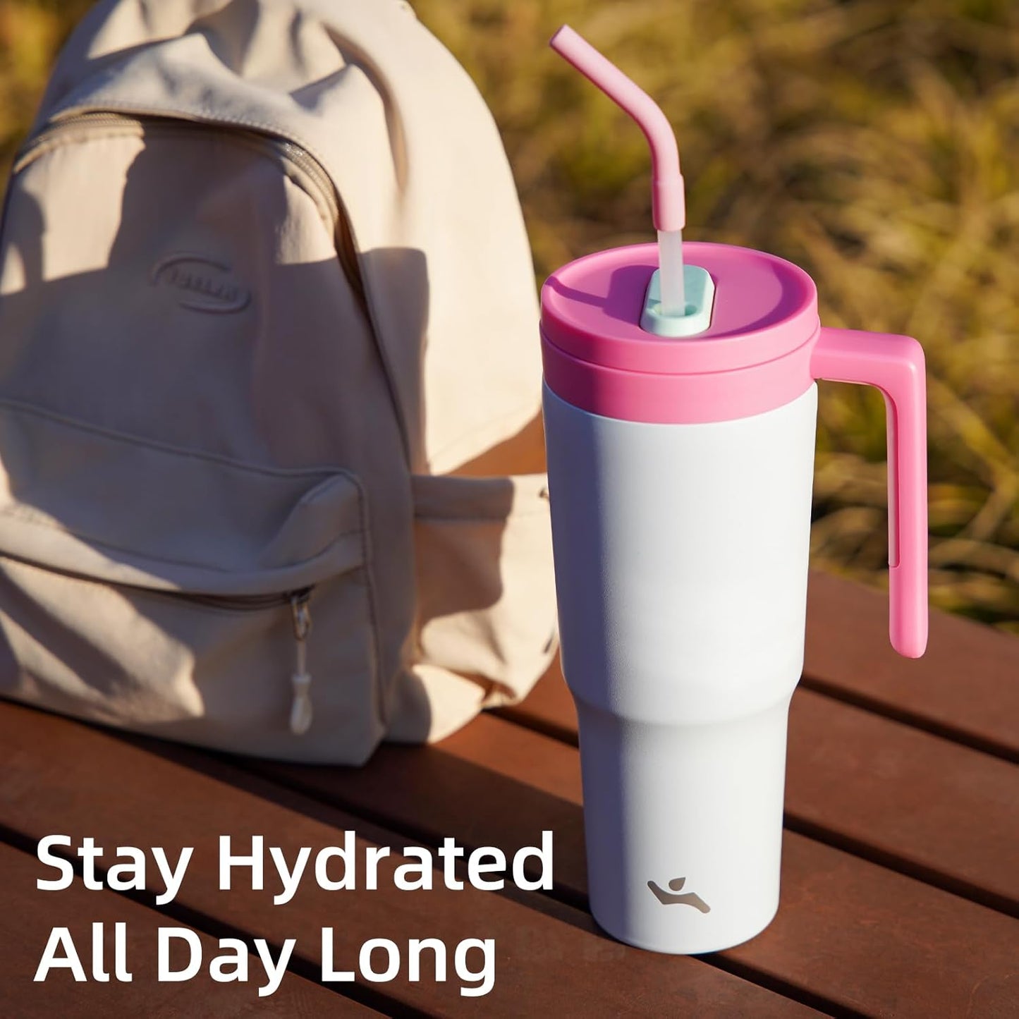 40 oz Tumbler with Handle and Straw, Insulated Water Bottle | Cherry; BPA-free, leak-resistant tumbler with fruit diffuser for gym, office, travel, coffee & daily hydration