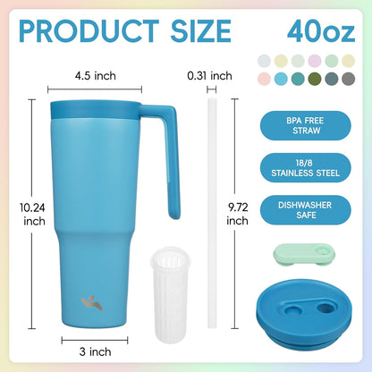 40 oz Tumbler with Handle and Straw, Insulated Water Bottle | Cherry; BPA-free, leak-resistant tumbler with fruit diffuser for gym, office, travel, coffee & daily hydration