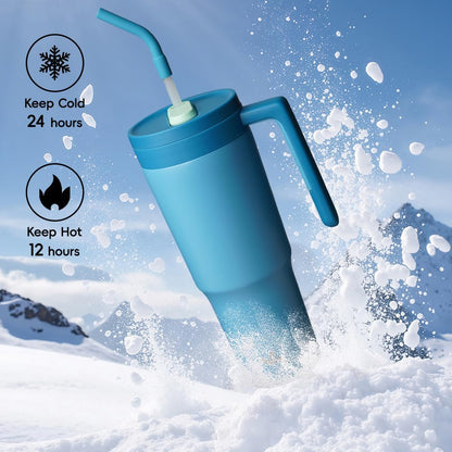 40 oz Tumbler with Handle and Straw, Insulated Water Bottle | Cherry; BPA-free, leak-resistant tumbler with fruit diffuser for gym, office, travel, coffee & daily hydration
