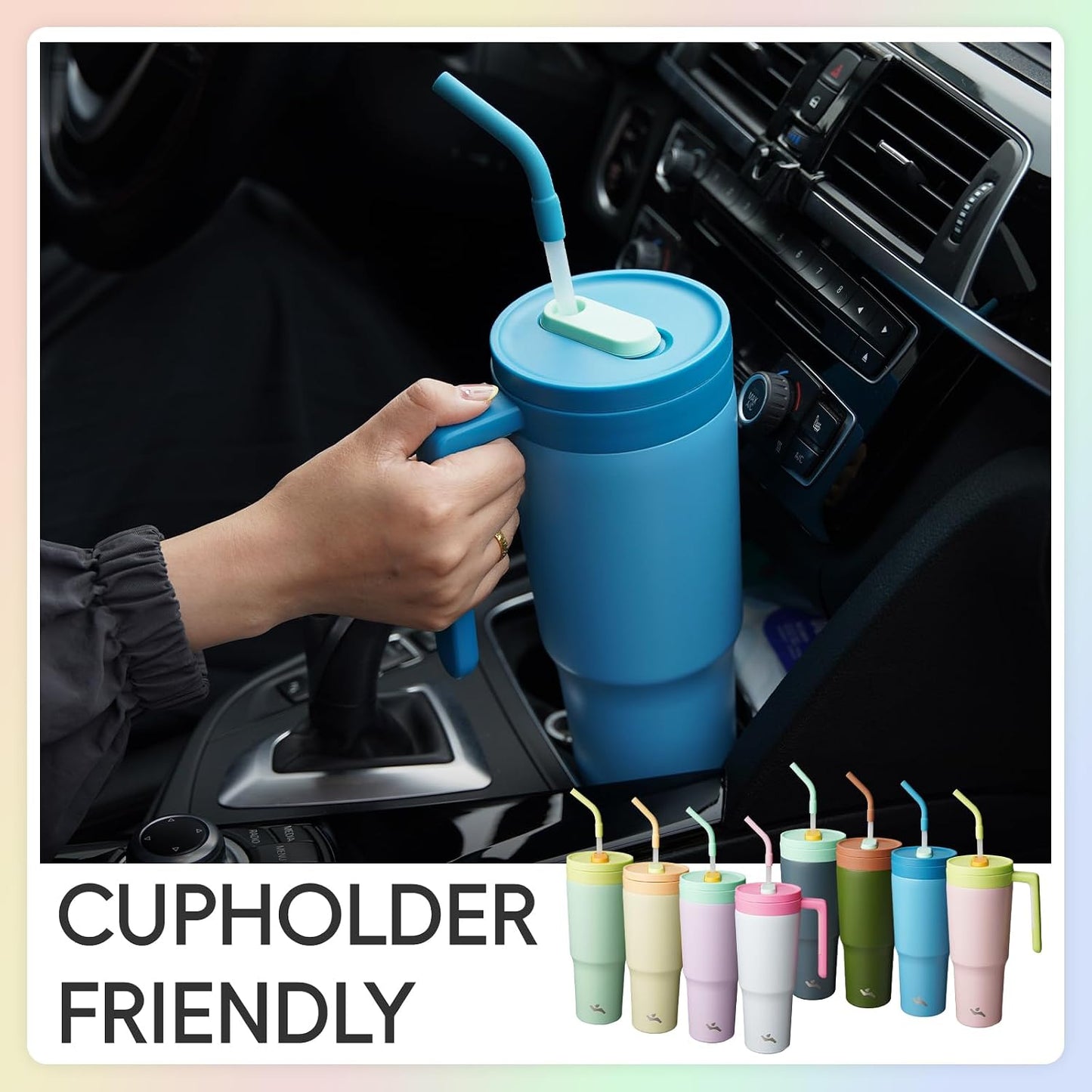 40 oz Tumbler with Handle and Straw, Insulated Water Bottle | Cherry; BPA-free, leak-resistant tumbler with fruit diffuser for gym, office, travel, coffee & daily hydration