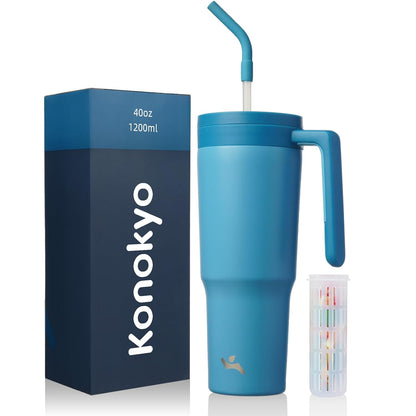 40 oz Tumbler with Handle and Straw, Insulated Water Bottle | Cherry; BPA-free, leak-resistant tumbler with fruit diffuser for gym, office, travel, coffee & daily hydration