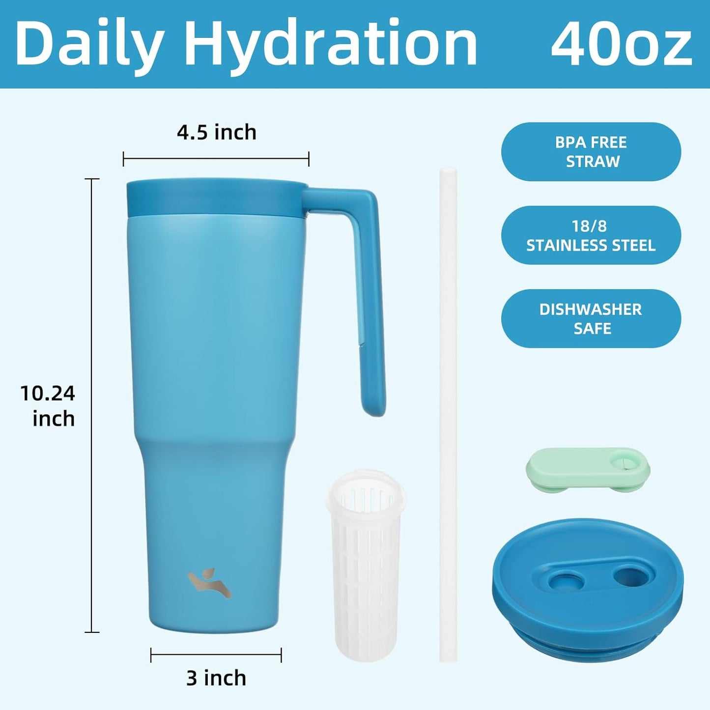 40 oz Tumbler with Handle and Straw, Insulated Water Bottle | Cherry; BPA-free, leak-resistant tumbler with fruit diffuser for gym, office, travel, coffee & daily hydration