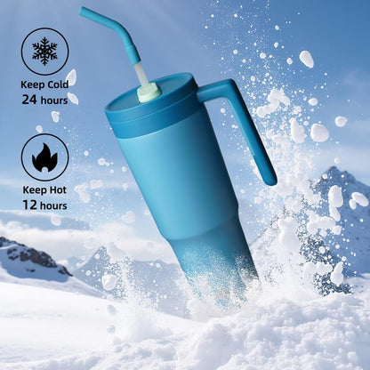 40 oz Tumbler with Handle and Straw, Insulated Water Bottle | Cherry; BPA-free, leak-resistant tumbler with fruit diffuser for gym, office, travel, coffee & daily hydration