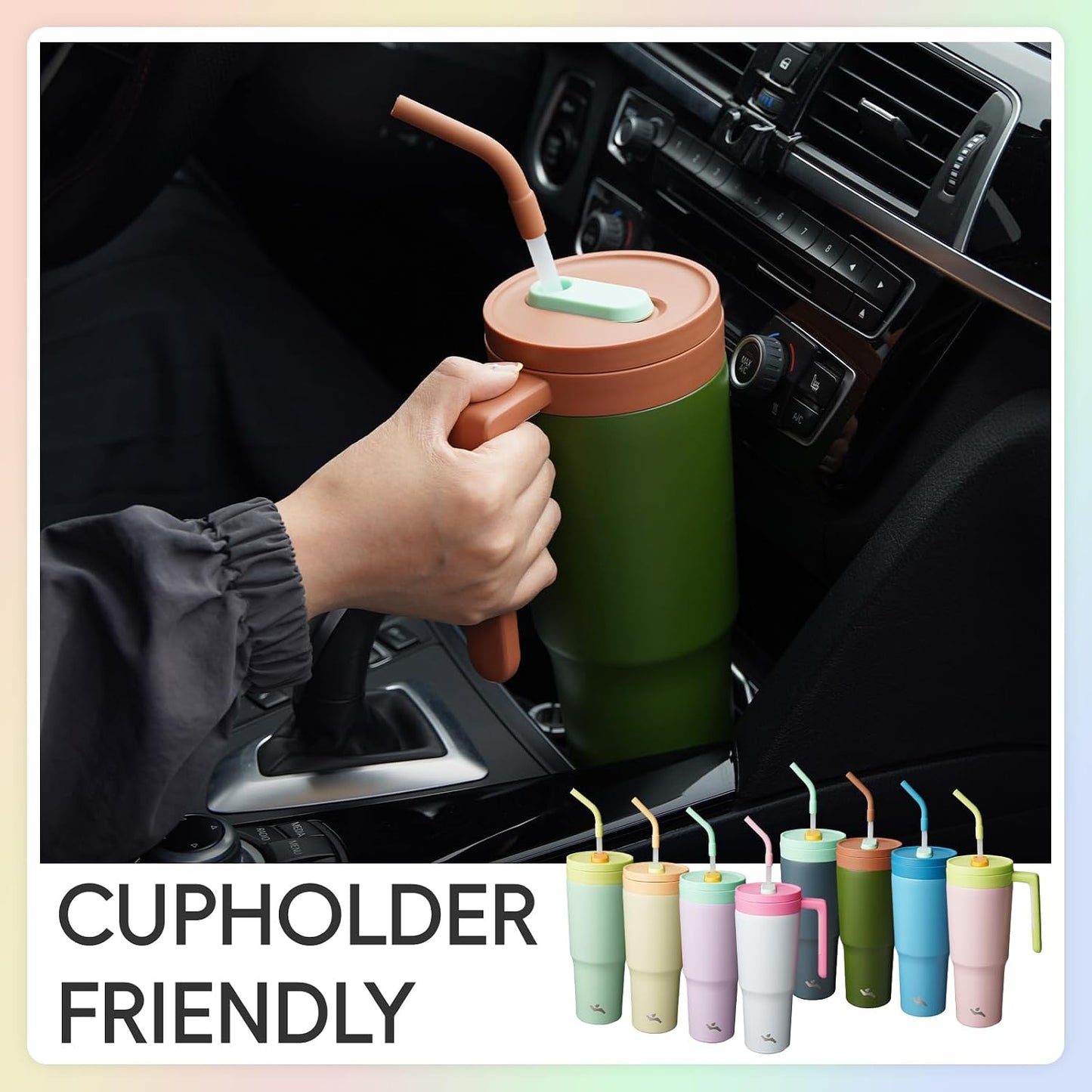 40 oz Tumbler with Handle and Straw, Insulated Water Bottle | Cherry; BPA-free, leak-resistant tumbler with fruit diffuser for gym, office, travel, coffee & daily hydration