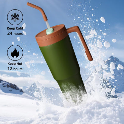 40 oz Tumbler with Handle and Straw, Insulated Water Bottle | Cherry; BPA-free, leak-resistant tumbler with fruit diffuser for gym, office, travel, coffee & daily hydration