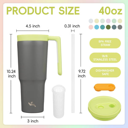 40 oz Tumbler with Handle and Straw, Insulated Water Bottle | Cherry; BPA-free, leak-resistant tumbler with fruit diffuser for gym, office, travel, coffee & daily hydration