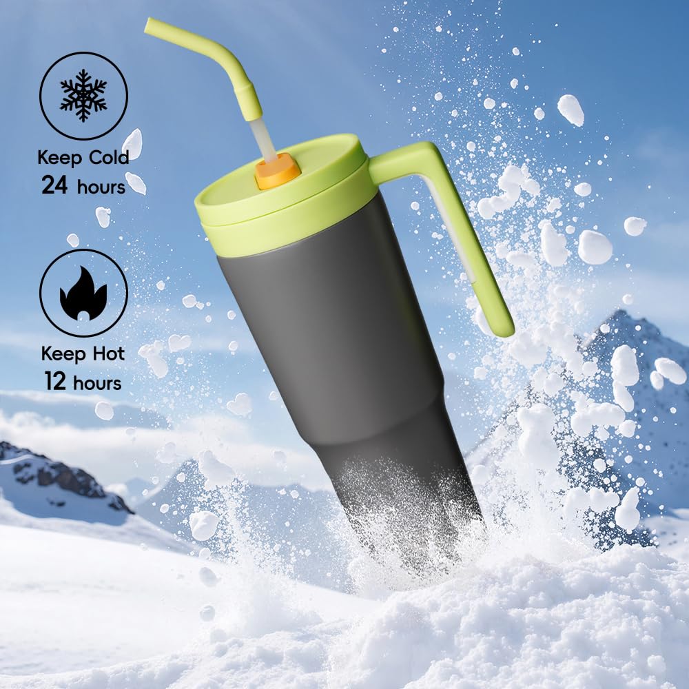 40 oz Tumbler with Handle and Straw, Insulated Water Bottle | Cherry; BPA-free, leak-resistant tumbler with fruit diffuser for gym, office, travel, coffee & daily hydration