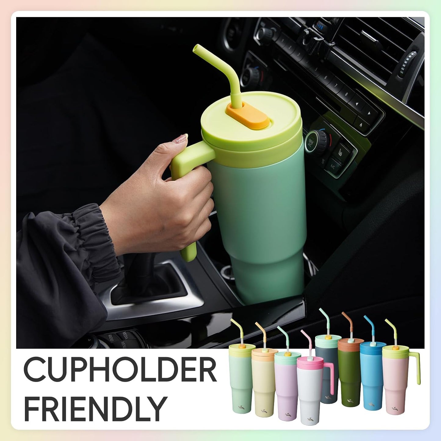 40 oz Tumbler with Handle and Straw, Insulated Water Bottle | Cherry; BPA-free, leak-resistant tumbler with fruit diffuser for gym, office, travel, coffee & daily hydration