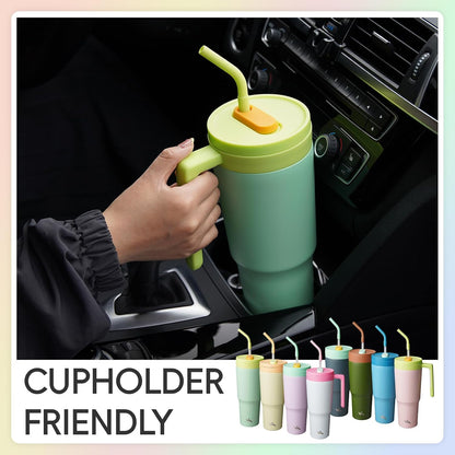 40 oz Tumbler with Handle and Straw, Insulated Water Bottle | Cherry; BPA-free, leak-resistant tumbler with fruit diffuser for gym, office, travel, coffee & daily hydration