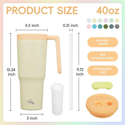 40 oz Tumbler with Handle and Straw, Insulated Water Bottle | Cherry; BPA-free, leak-resistant tumbler with fruit diffuser for gym, office, travel, coffee & daily hydration