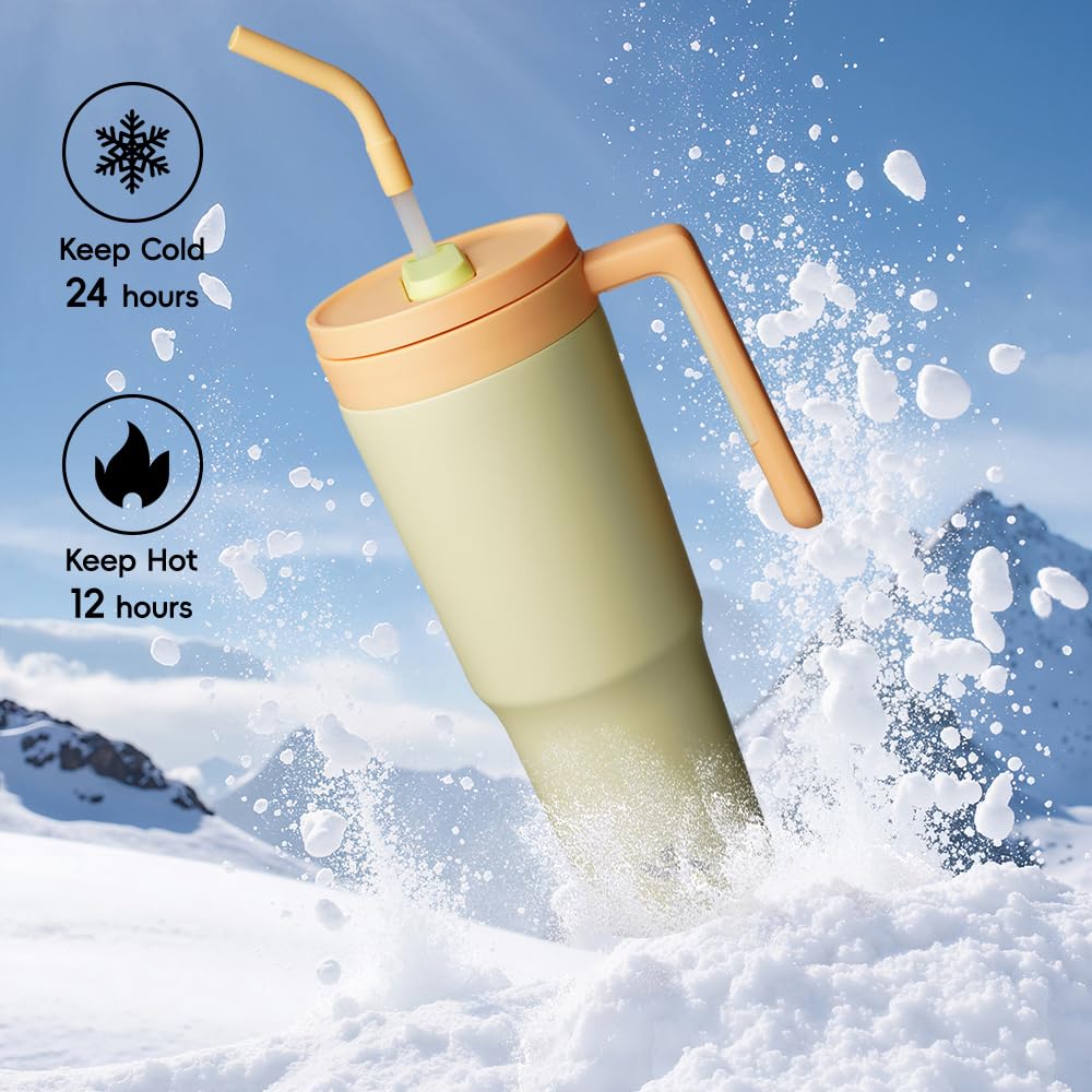 40 oz Tumbler with Handle and Straw, Insulated Water Bottle | Cherry; BPA-free, leak-resistant tumbler with fruit diffuser for gym, office, travel, coffee & daily hydration