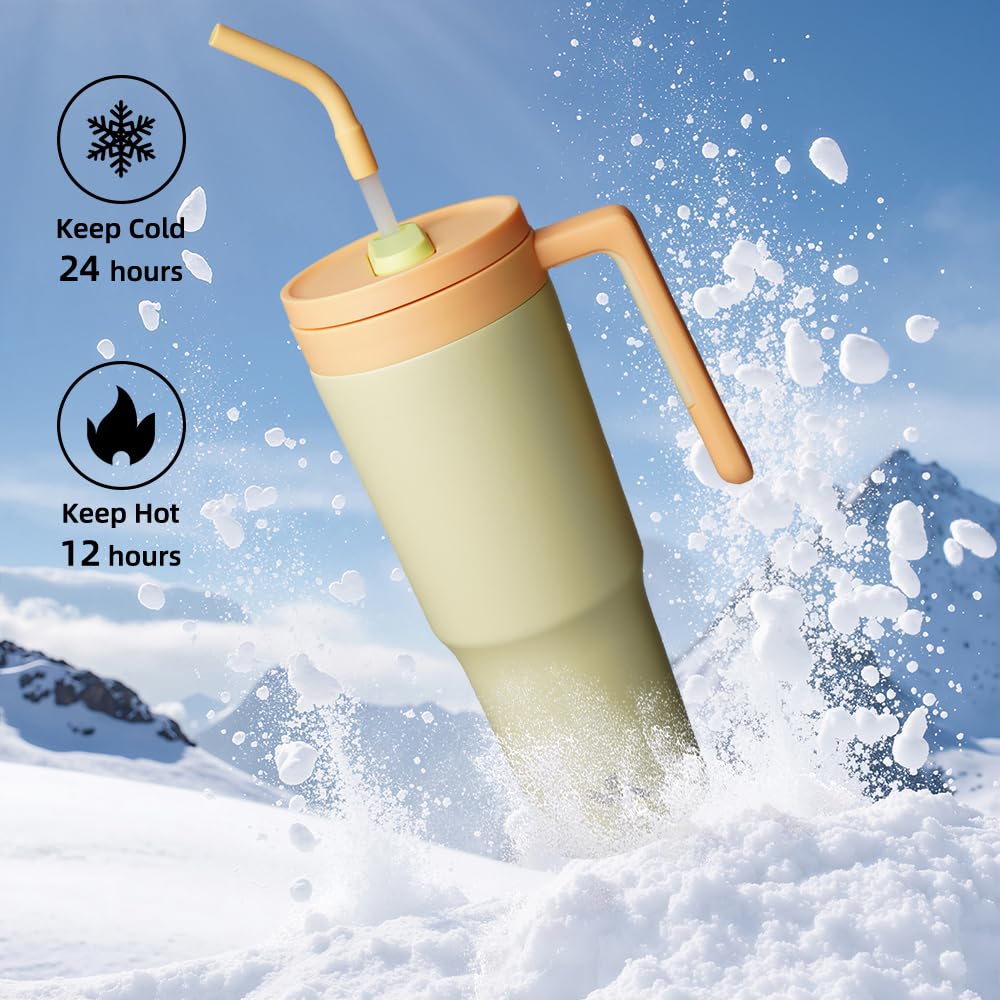 40 oz Tumbler with Handle and Straw, Insulated Water Bottle | Cherry; BPA-free, leak-resistant tumbler with fruit diffuser for gym, office, travel, coffee & daily hydration