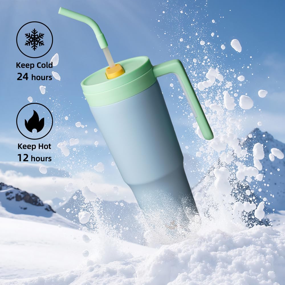 40 oz Tumbler with Handle and Straw, Insulated Water Bottle | Cherry; BPA-free, leak-resistant tumbler with fruit diffuser for gym, office, travel, coffee & daily hydration