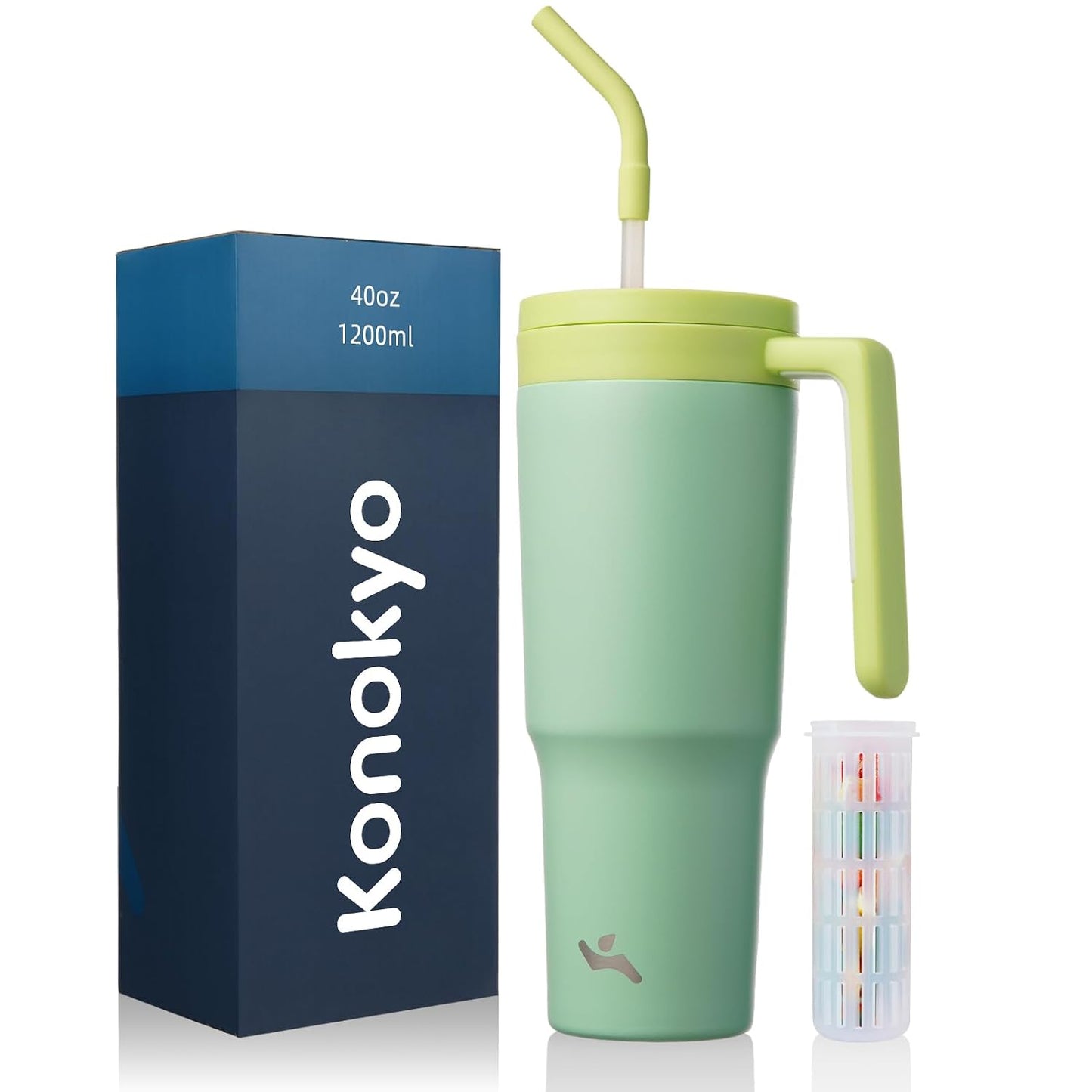 40 oz Tumbler with Handle and Straw, Insulated Water Bottle | Cherry; BPA-free, leak-resistant tumbler with fruit diffuser for gym, office, travel, coffee & daily hydration