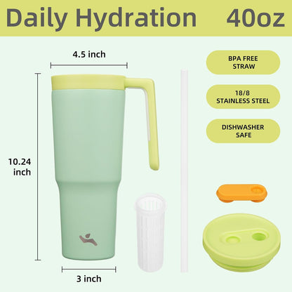 40 oz Tumbler with Handle and Straw, Insulated Water Bottle | Cherry; BPA-free, leak-resistant tumbler with fruit diffuser for gym, office, travel, coffee & daily hydration