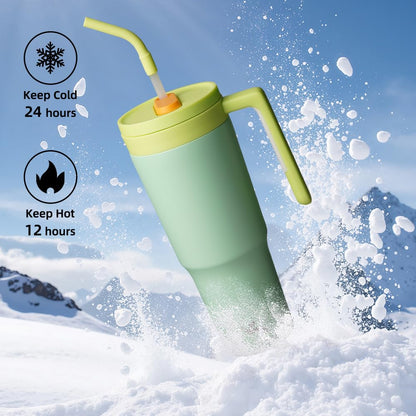 40 oz Tumbler with Handle and Straw, Insulated Water Bottle | Cherry; BPA-free, leak-resistant tumbler with fruit diffuser for gym, office, travel, coffee & daily hydration