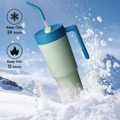 40 oz Tumbler with Handle and Straw, Insulated Water Bottle | Cherry; BPA-free, leak-resistant tumbler with fruit diffuser for gym, office, travel, coffee & daily hydration
