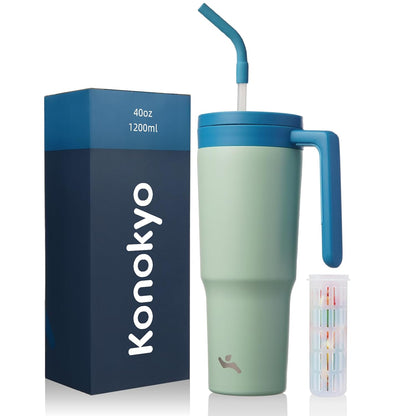40 oz Tumbler with Handle and Straw, Insulated Water Bottle | Cherry; BPA-free, leak-resistant tumbler with fruit diffuser for gym, office, travel, coffee & daily hydration