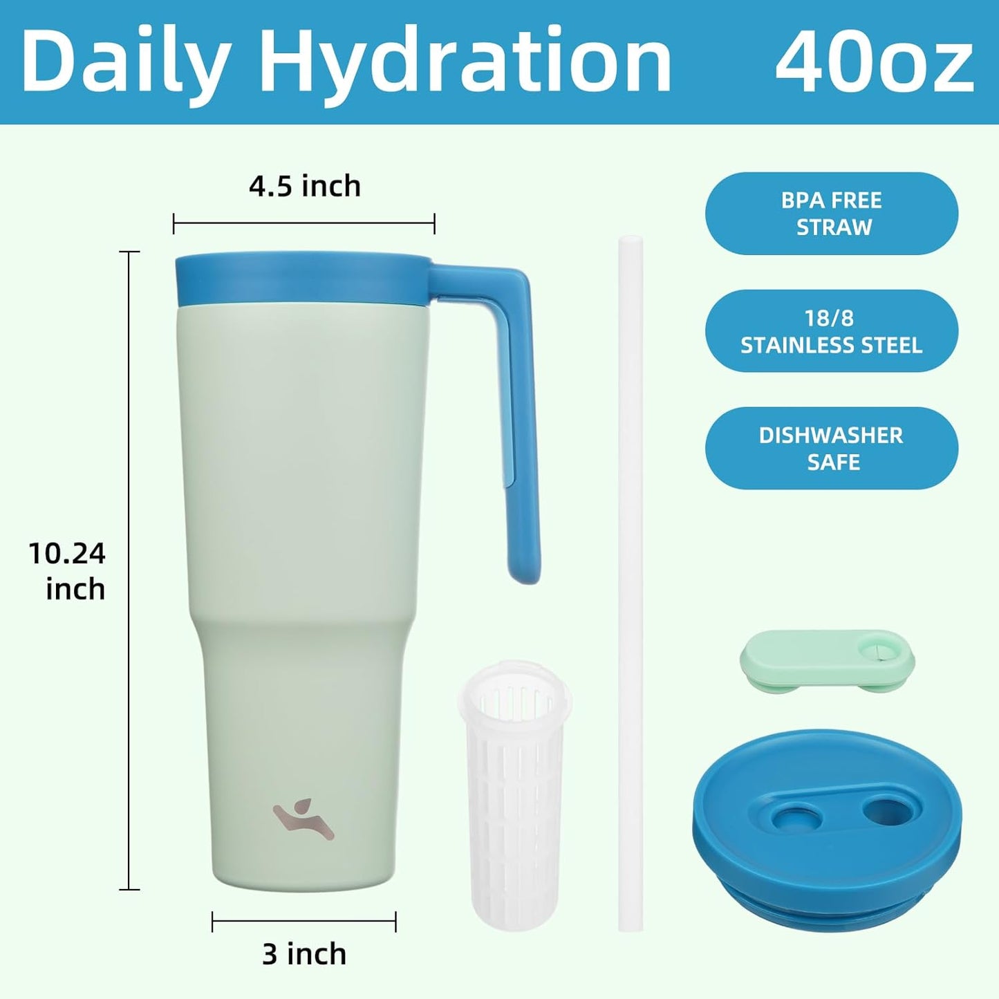40 oz Tumbler with Handle and Straw, Insulated Water Bottle | Cherry; BPA-free, leak-resistant tumbler with fruit diffuser for gym, office, travel, coffee & daily hydration