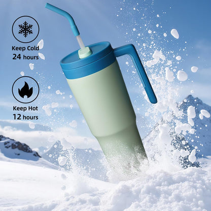 40 oz Tumbler with Handle and Straw, Insulated Water Bottle | Cherry; BPA-free, leak-resistant tumbler with fruit diffuser for gym, office, travel, coffee & daily hydration