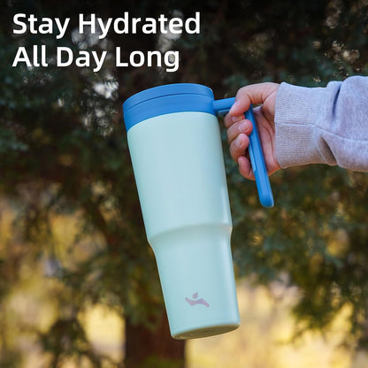 40 oz Tumbler with Handle and Straw, Insulated Water Bottle | Cherry; BPA-free, leak-resistant tumbler with fruit diffuser for gym, office, travel, coffee & daily hydration