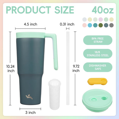 40 oz Tumbler with Handle and Straw, Insulated Water Bottle | Cherry; BPA-free, leak-resistant tumbler with fruit diffuser for gym, office, travel, coffee & daily hydration