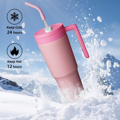 40 oz Tumbler with Handle and Straw, Insulated Water Bottle | Cherry; BPA-free, leak-resistant tumbler with fruit diffuser for gym, office, travel, coffee & daily hydration
