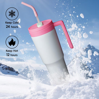 40 oz Tumbler with Handle and Straw, Insulated Water Bottle | Cherry; BPA-free, leak-resistant tumbler with fruit diffuser for gym, office, travel, coffee & daily hydration