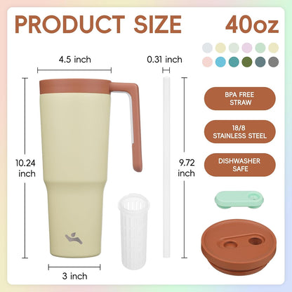 40 oz Tumbler with Handle and Straw, Insulated Water Bottle | Cherry; BPA-free, leak-resistant tumbler with fruit diffuser for gym, office, travel, coffee & daily hydration