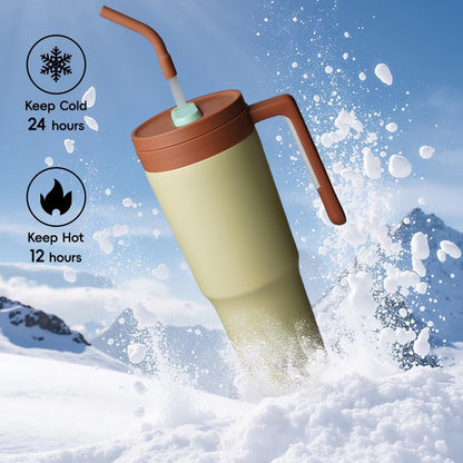 40 oz Tumbler with Handle and Straw, Insulated Water Bottle | Cherry; BPA-free, leak-resistant tumbler with fruit diffuser for gym, office, travel, coffee & daily hydration